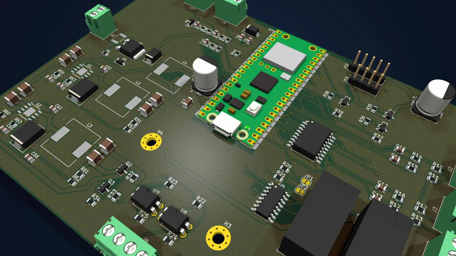 Close-up: Pico 2 W, ULN drivers, PC817 optocouplers and mirror relays