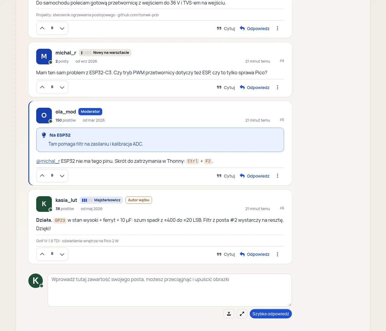 The same thread in the light theme with ranks of different levels