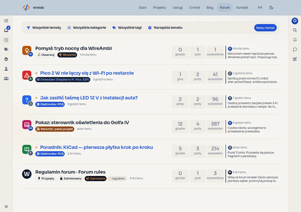 The same topic list in the light theme