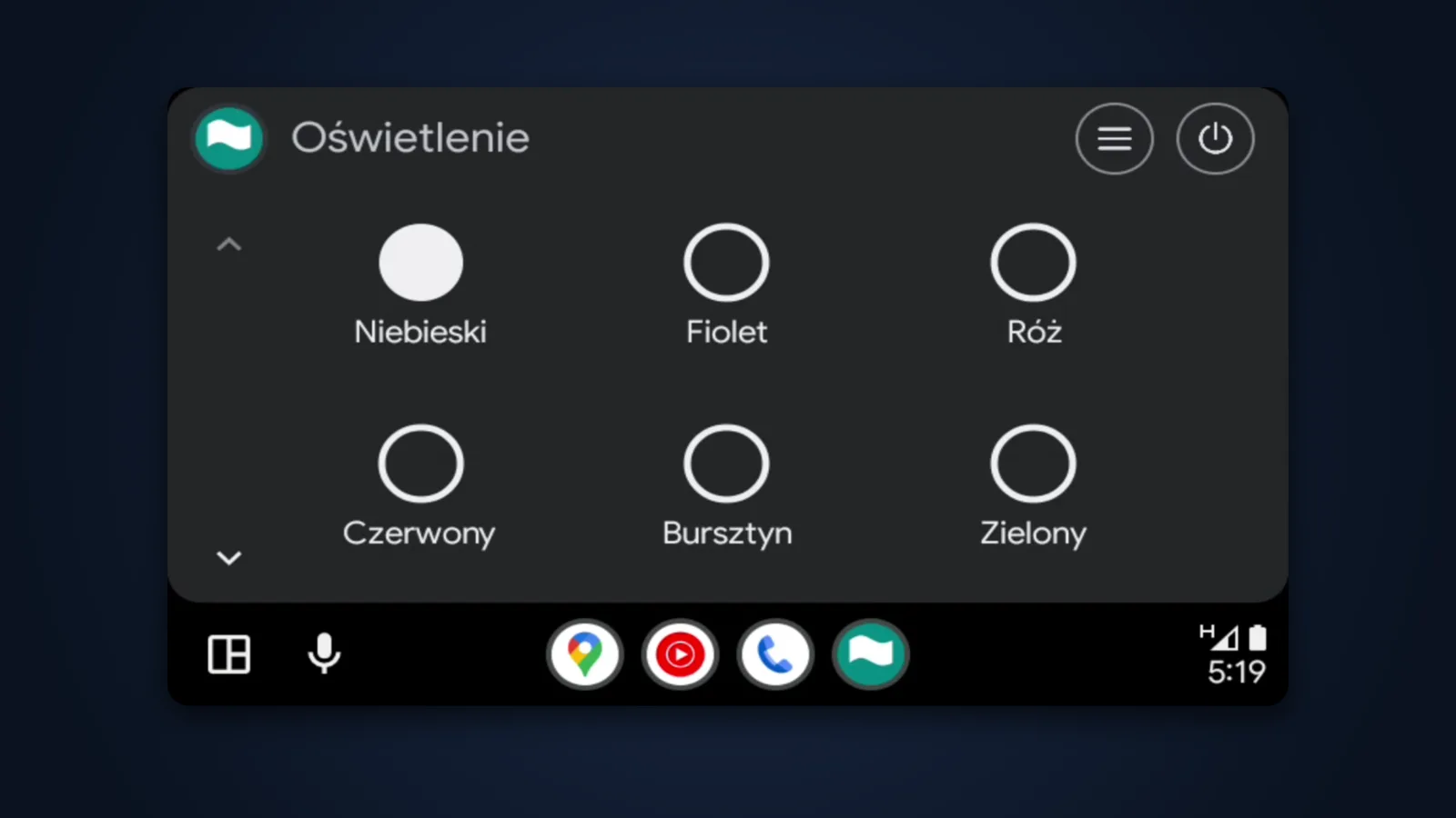 WireAmbi in Android Auto: colour grid on the car screen (Desktop Head Unit)